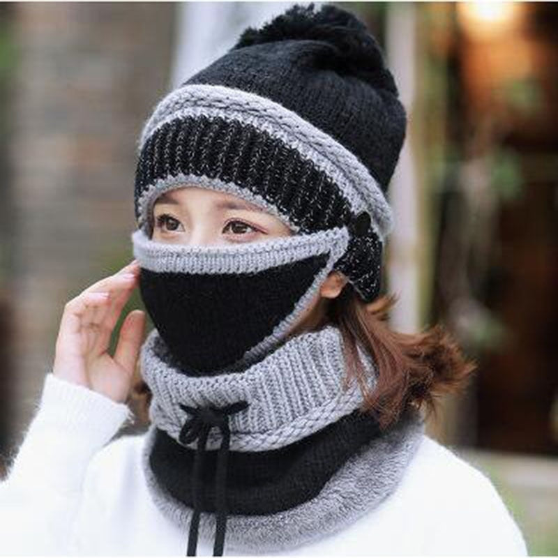 Women's Fleece 3-Piece Set: Knitted Mask, Beanie Hat & Scarf