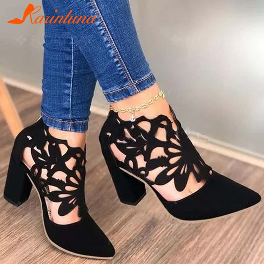 Retro Concise Pointed Toe Thick High Heel Sandals