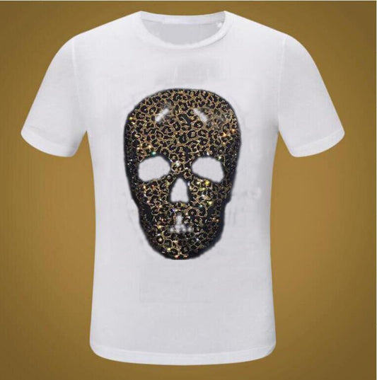 Men's Diamond Rhinestone Skull Head O-Neck Short Sleeve T-Shirt