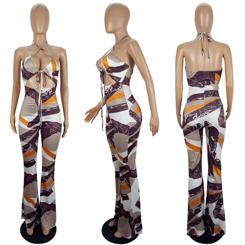 Swirl Design Palazzo Geometric Cut-Out Jumpsuit