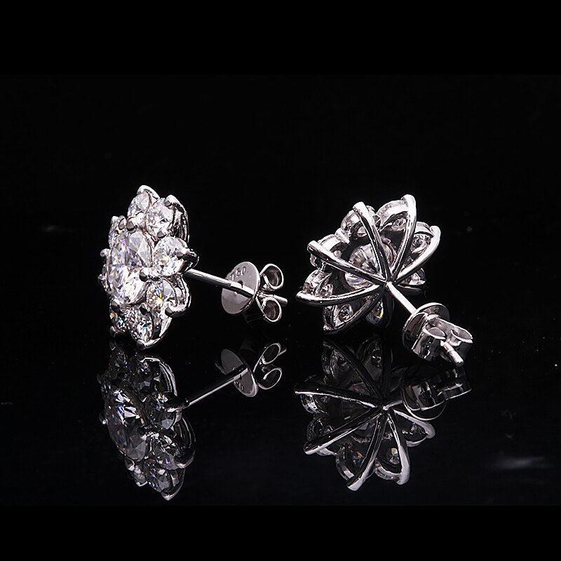 Round 1.0ctw 5.0mm Cut DF Color VVS1 Moissanite Flower Earrings Real 18K White Gold Earrings