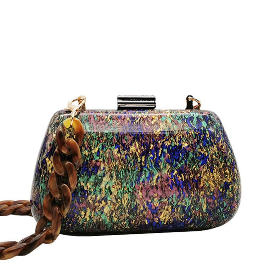 Paint Splash Design Shell Acrylic Evening Clutch Purse