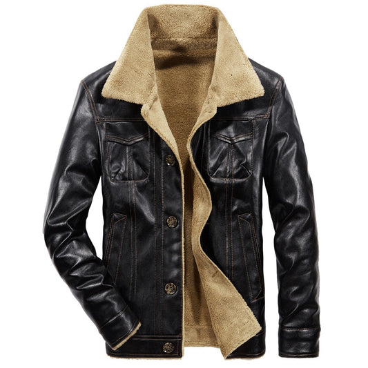 Men's Fur Collar Leather Biker Jacket