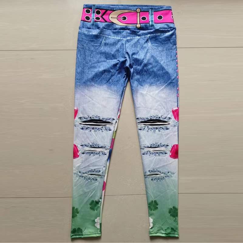 3D Faux Denim Printed Push Up Leggings