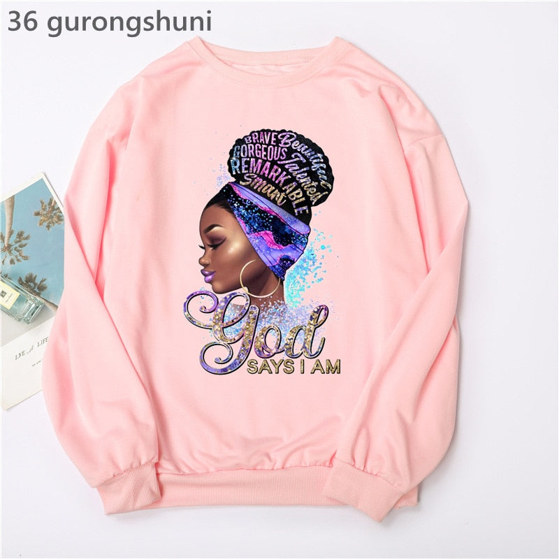 Black Woman Graphic Print Hoodie Sweatshirts