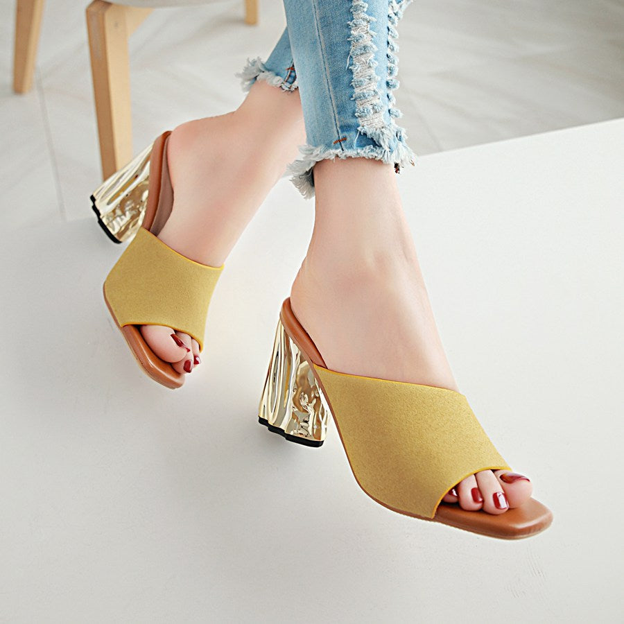 Metallic Heel Open Platform Sandals