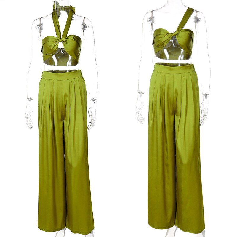 Bandage Tube Top + High Waist Loose Wide Leg Pants 2-Piece Sets