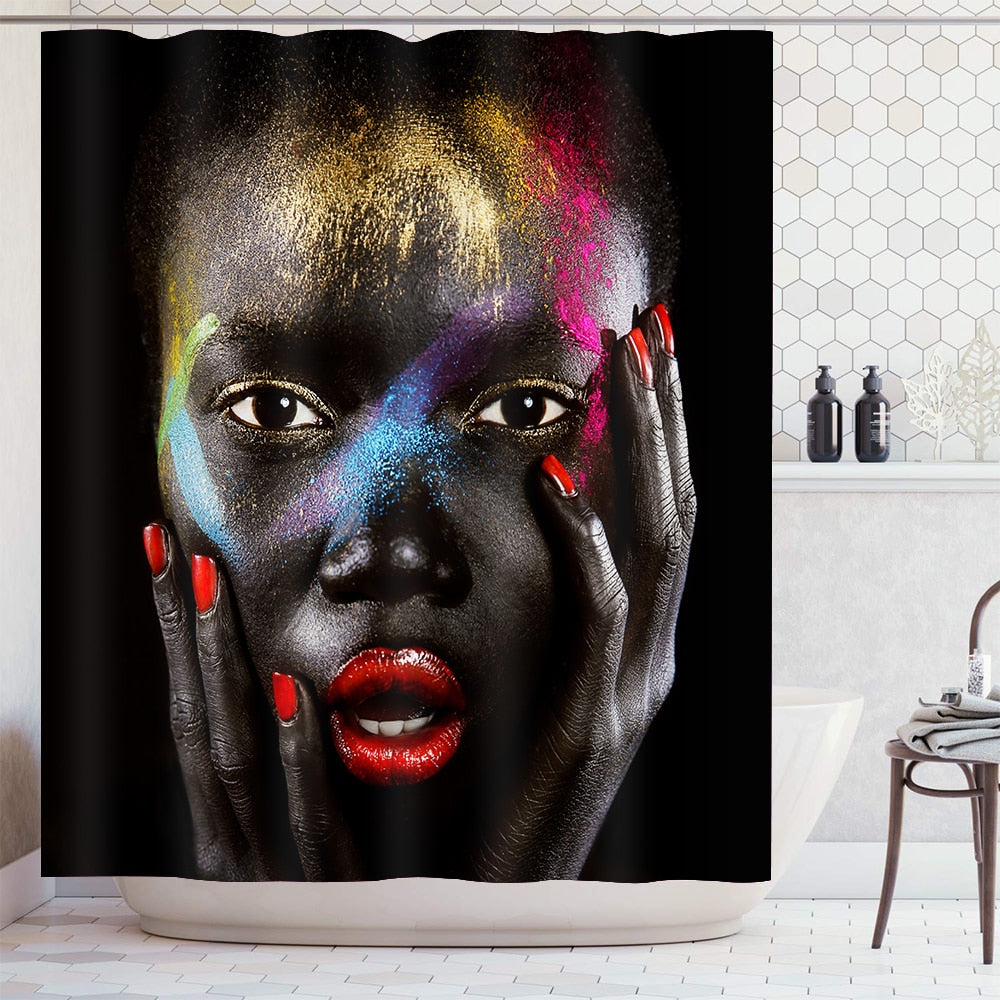 Black Woman w/ Gold Waterproof Shower Curtain