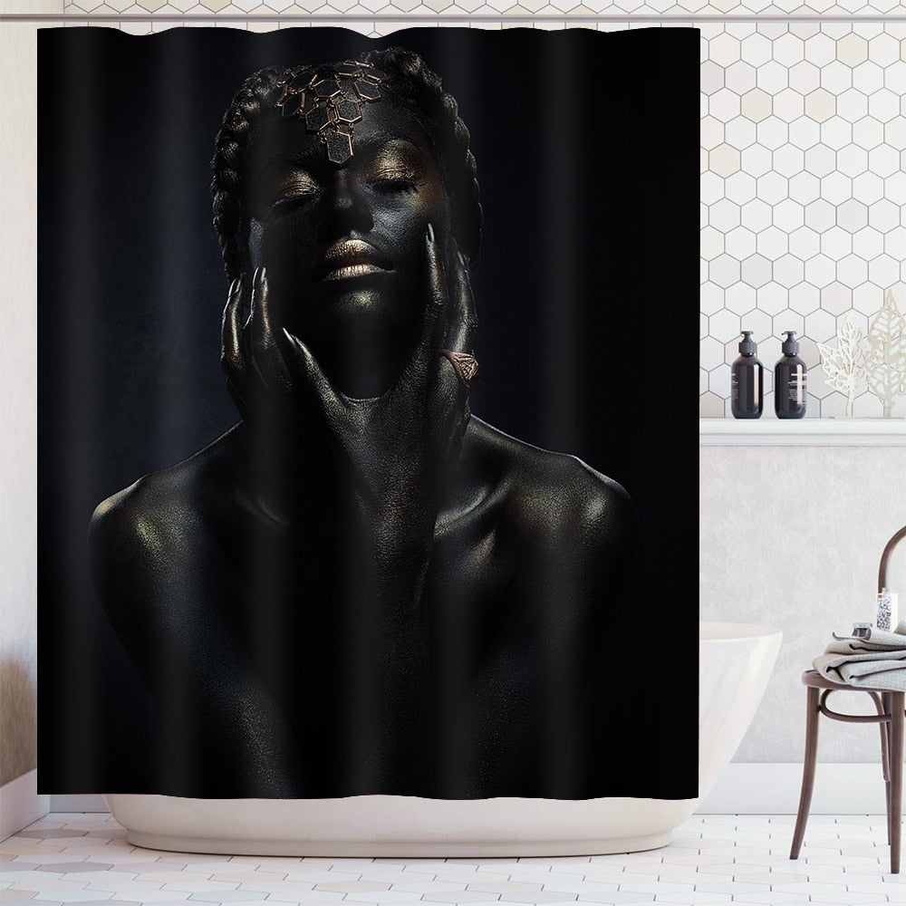 Black Woman w/ Gold Waterproof Shower Curtain