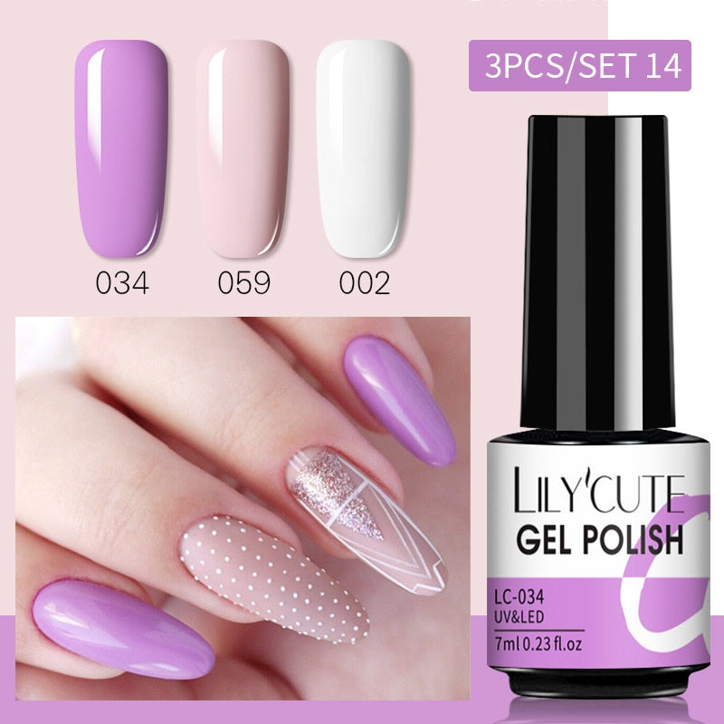 3 Piece Gel Polish Set: Winter Color Glitter Sequin Matte Effect Gel, Long Lasting Base Top Coat Nail Art Design