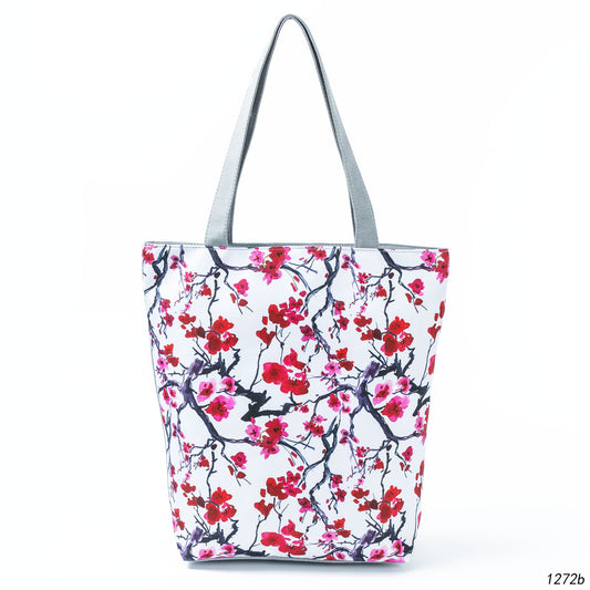 Floral Print Women Shoulder Canvas Shopping Tote Bag