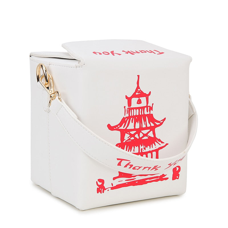 Chinese Takeout Box PU Leather Bucket Crossbody Purse