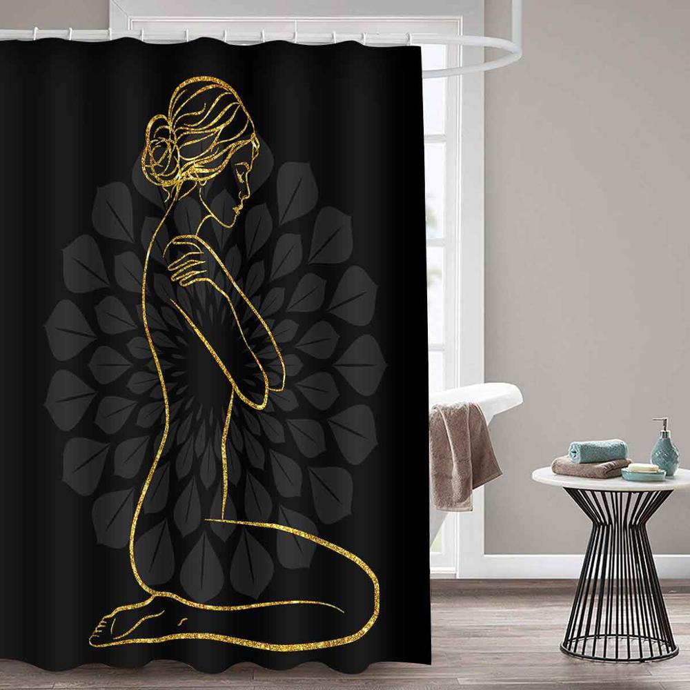 Black Woman w/ Gold Waterproof Shower Curtain