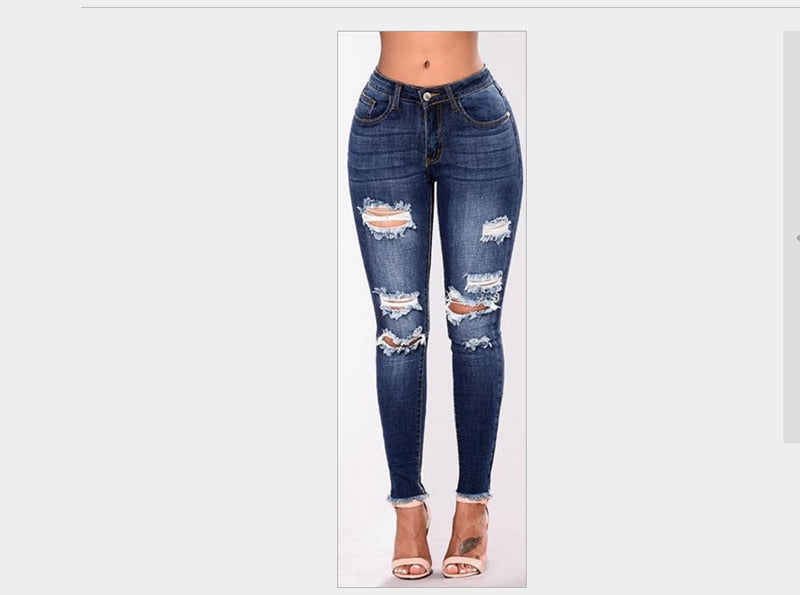 Stretch Skinny Ripped Denim Ladies Jeans