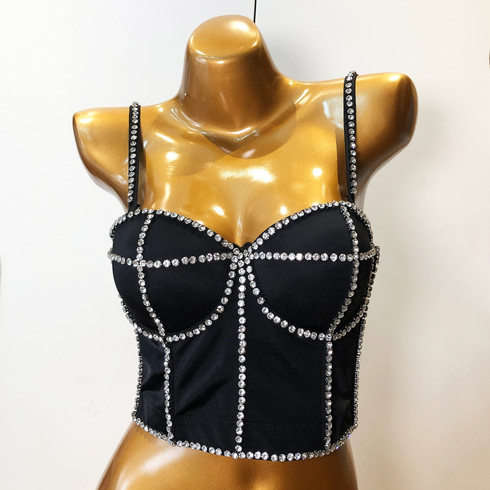 Rhinestone Spaghetti Strap Camisole Corset