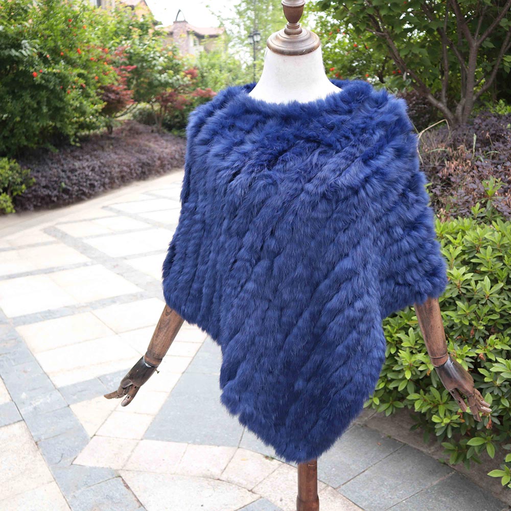 Knitted Natural Rabbit Fur Shawl