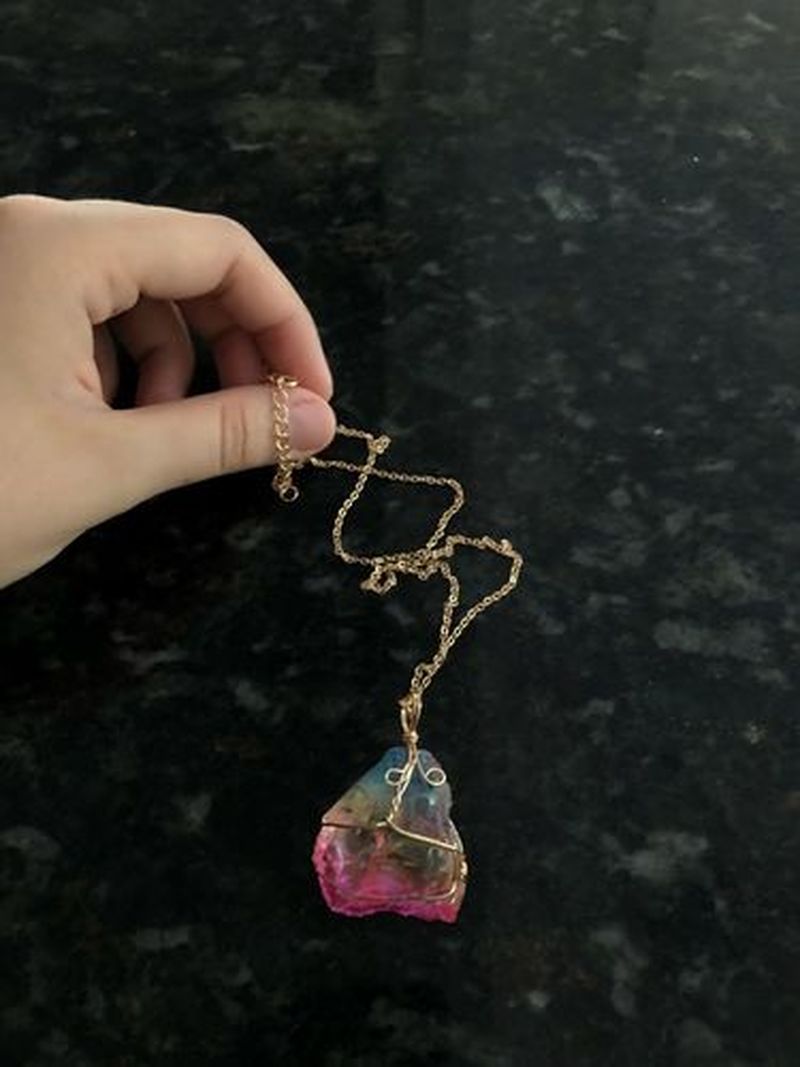 Rainbow Quartz Energy Pendant Natural Stone Copper Wire Winding Necklace