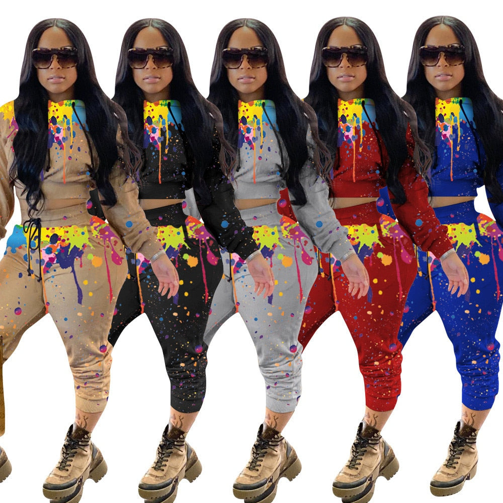 Splash Ink Print Ladies Hoodie Sweatsuits