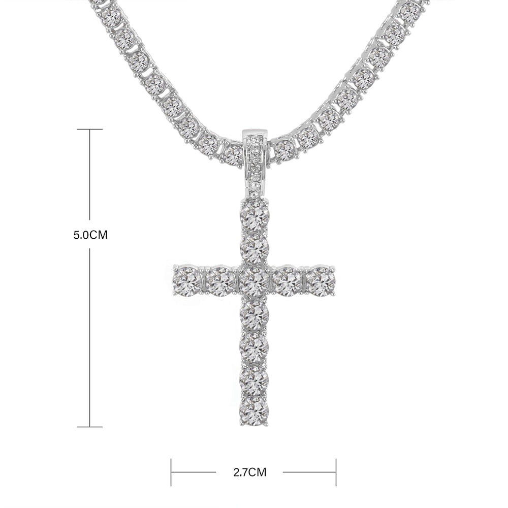 Iced Out Diamond Cross Pendant Necklaces-Gold or Silver Chain