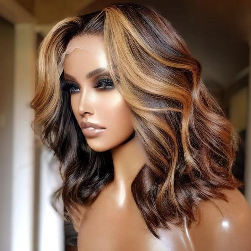 Highlight Short Bob T-Part Brazilian Pre-Plucked w/ Baby Hair Body Wave Lacefront Wig