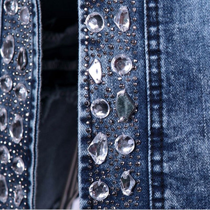 Sequin Slim Zipper Vintage Crystal Denim Jean Jacket to 4X