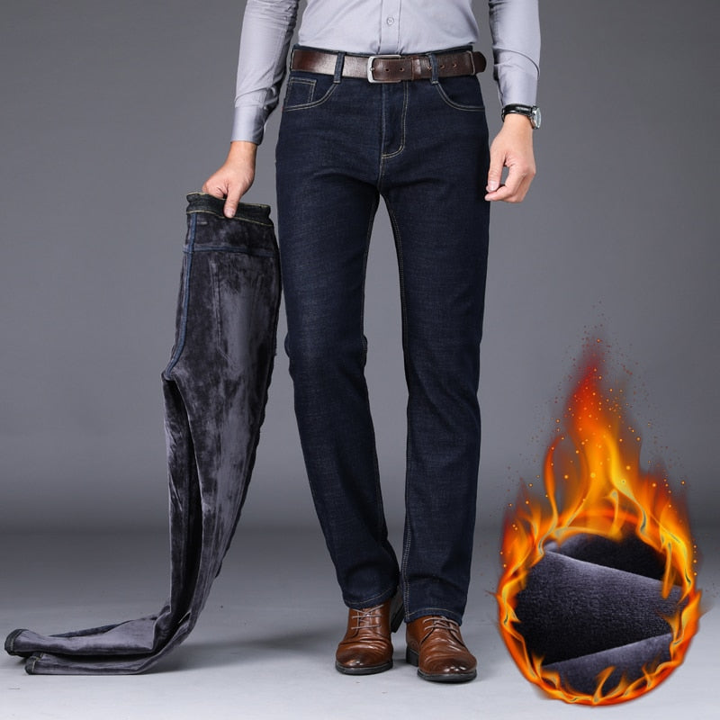 Men's Warm Slim Fit Thicken Denim Fleece Stretch Jeans