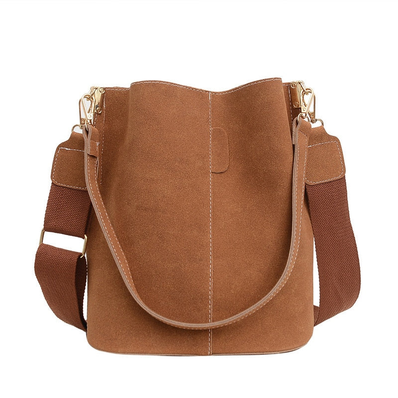 Nubuck Leather Shoulder Crossbody Bucket Bag Purse