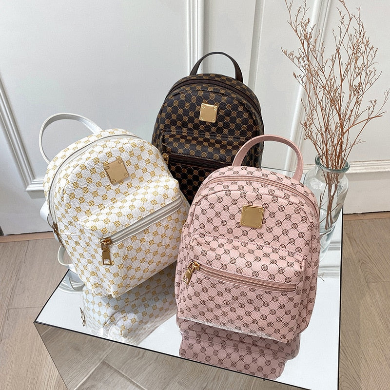 Jacquard Monogram Printed PU Leather Women's Backpacks