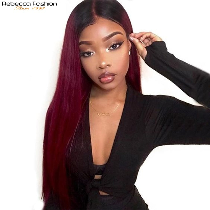 HD Transparent Lace Front 100% Human Hair Ombre Straight Pre-Plucked 13x1x6 Lace Wig