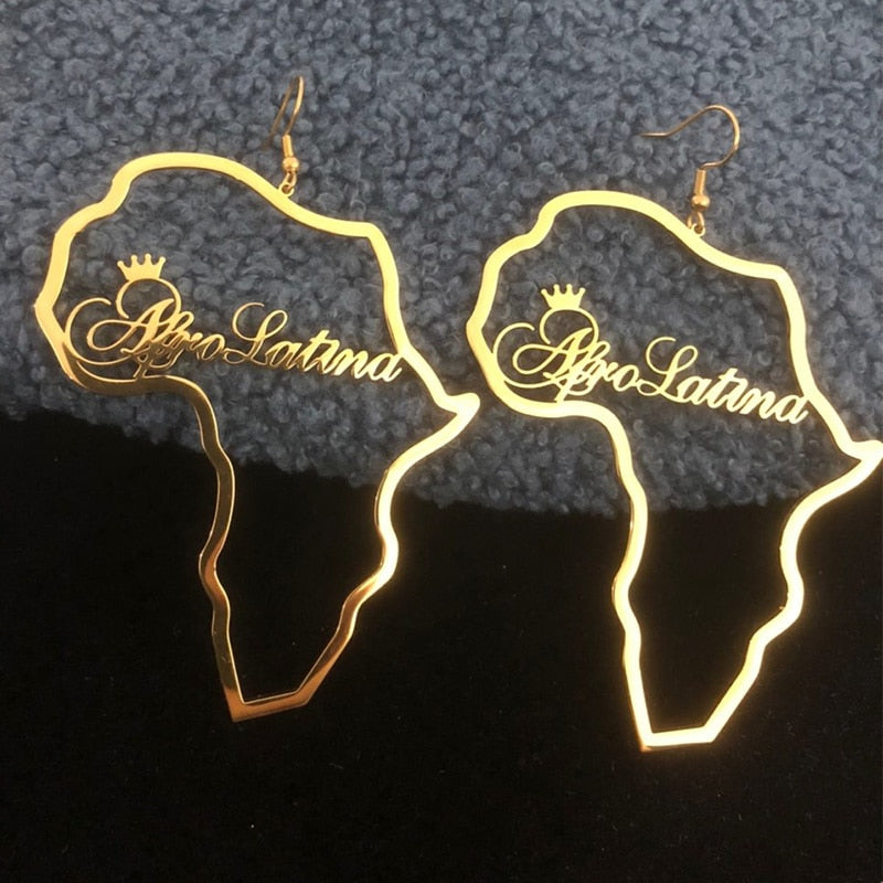 Stainless Steel Customized African Map Earring For Women Gold Color Punk Fashion Earrings Jewelry Ethnic Gift