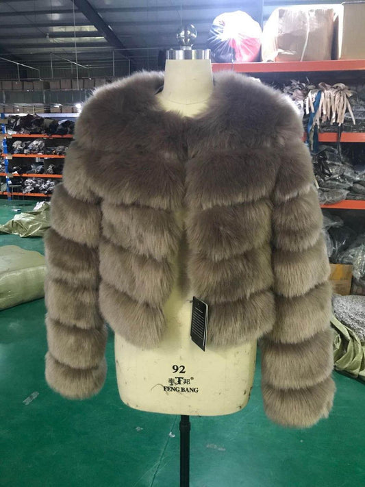 Vintage Faux Fur Solid Color Long Sleeve Women's Jacket to 4X