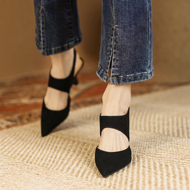 Ankle Buckle Pointed Toe Genuine Leather Pumps