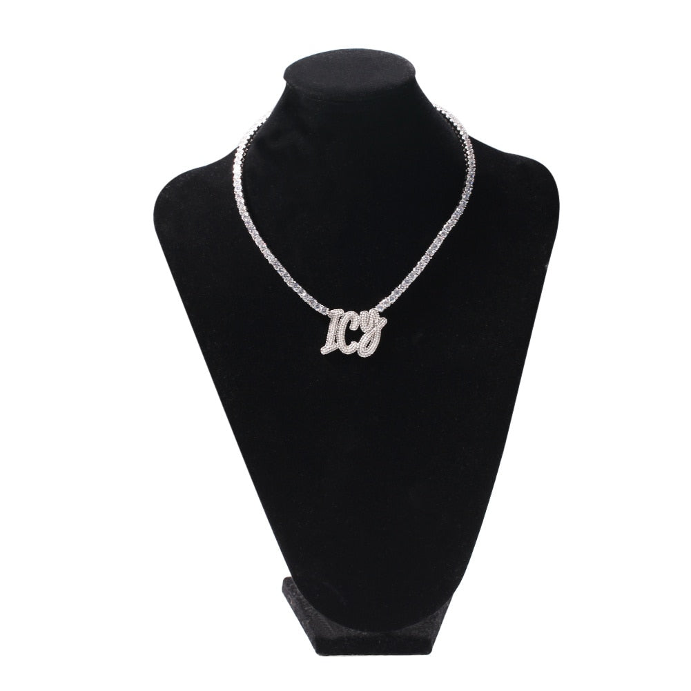 Icy Double Layer Letters Pendant Welding Tennis Chain