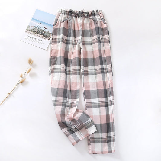 Men's & Women's Plaid Gauze Crepe Knitted Pajama Sleepwear Pants