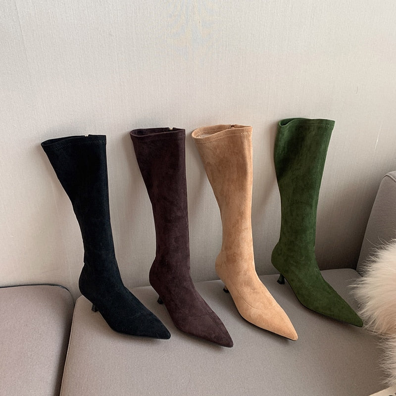 Knee High Stretch Zipper Pointed Toe Boots