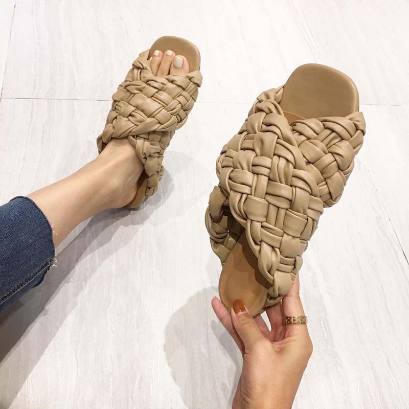 Weave Design Open Toe Flat Sandals