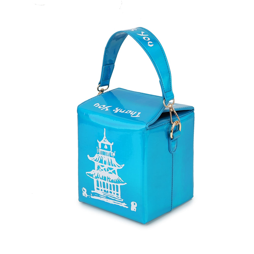 Chinese Takeout Box PU Leather Bucket Crossbody Purse