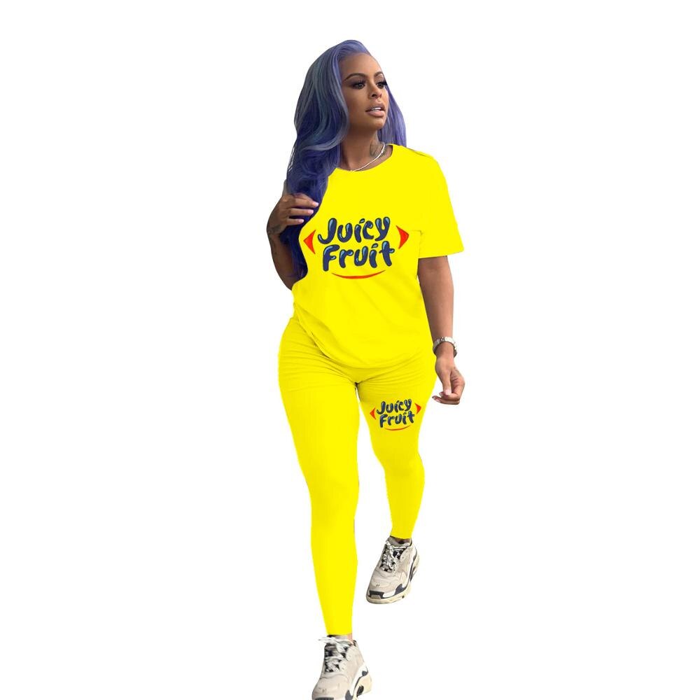 "Juicy Fruit" Short Sleeve Ladies T-Shirt + Matching Sweatpants 2-Piece Set