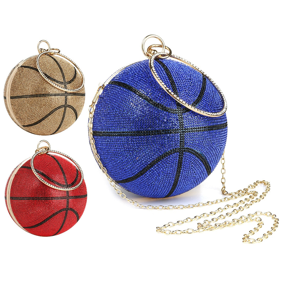 Colored Diamond Shoulder Chain Basketball Clutch Purse