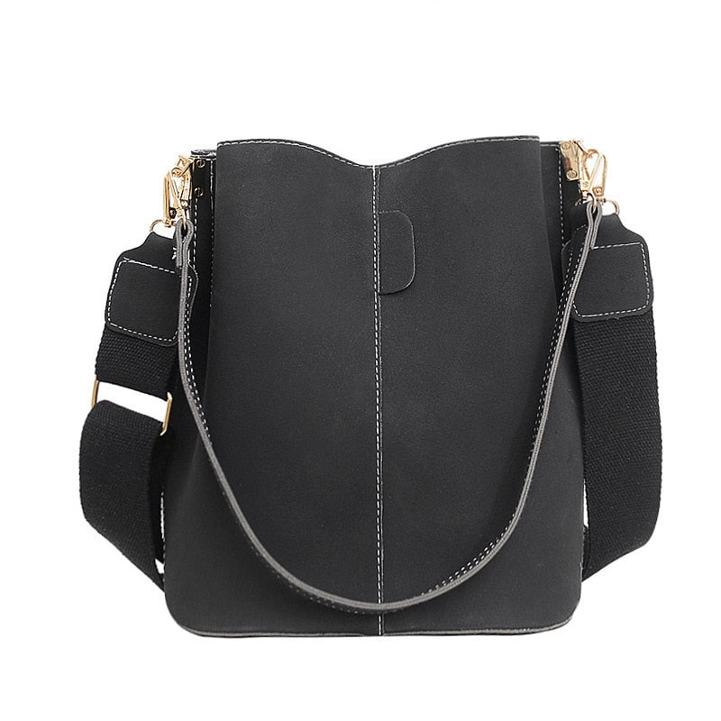 Nubuck Leather Shoulder Crossbody Bucket Bag Purse