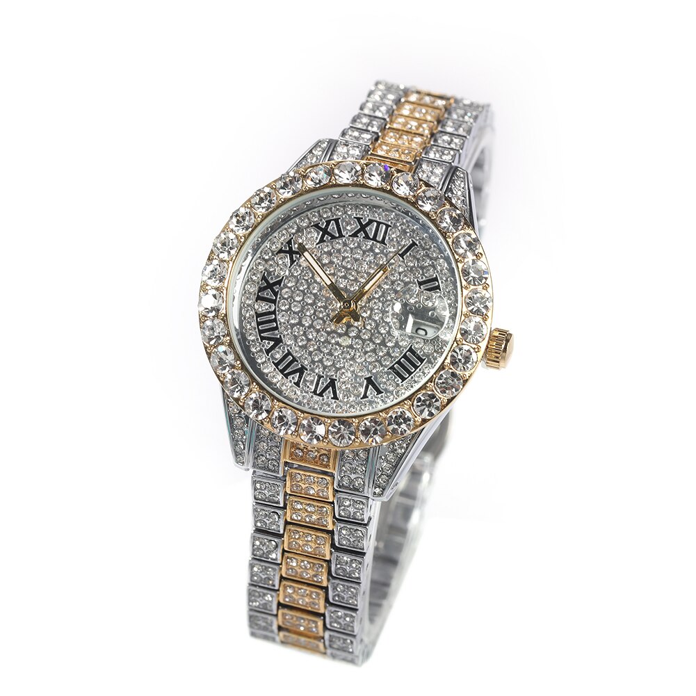 Rhinestone Colored Iced Out Stainless Steel Quartz Ladies' Watch