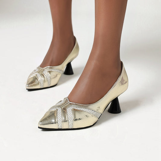 Metallic Pointed Toe Low Heel Pumps