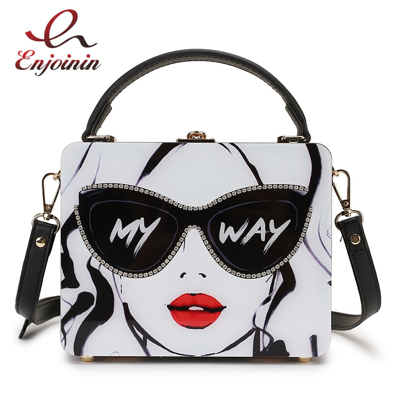 Dazzling Sunglasses Cartoon Acrylic Style Shoulder Crossbody Tote Bag