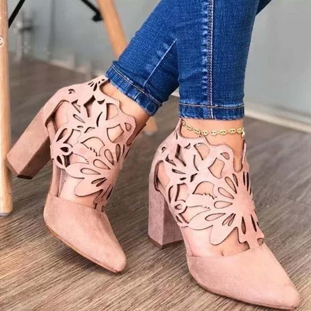 Retro Concise Pointed Toe Thick High Heel Sandals