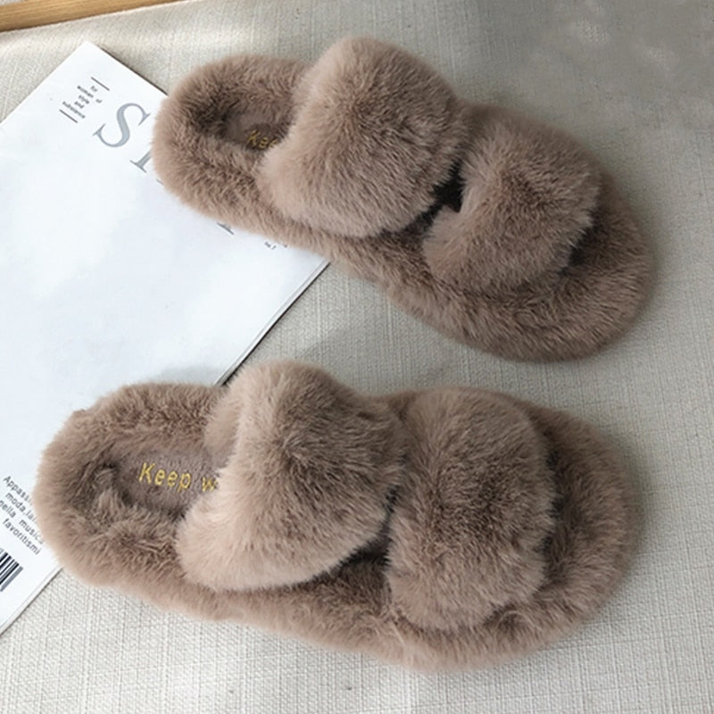 Women's Furry Open Toe Slides/Slippers