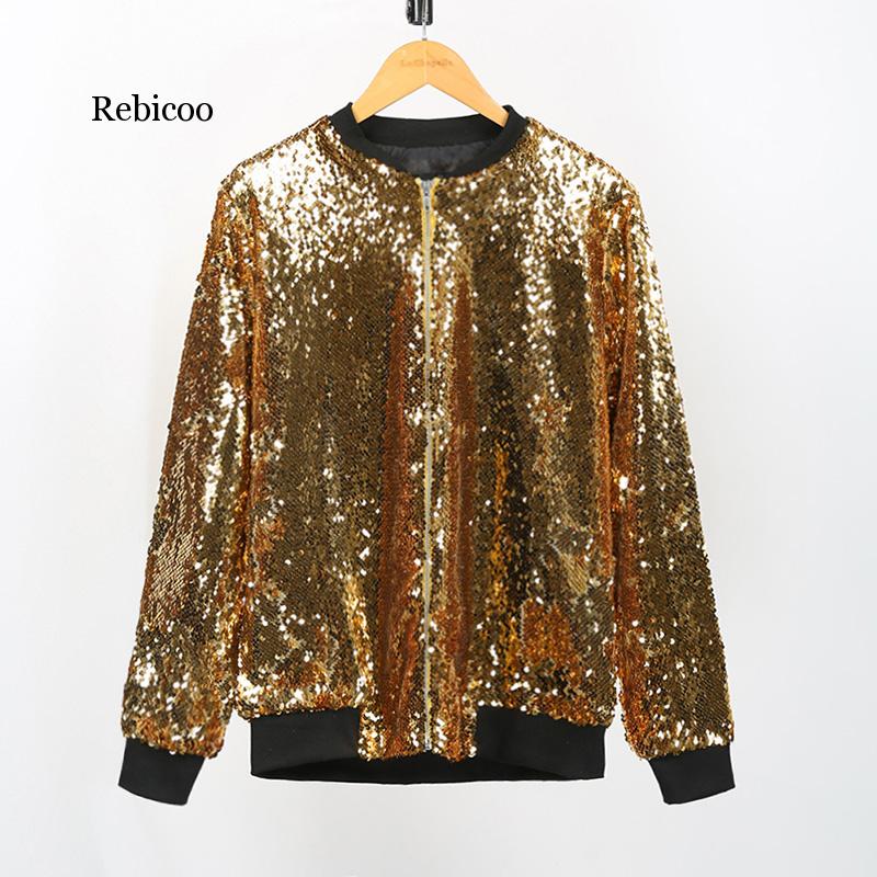 Sequin Women's Long Sleeve Shiny Bomber Zipper Glitter Jacket