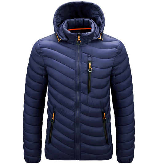 Men's Quilted Waterproof Hooded Slim Fit Zipper Jacket