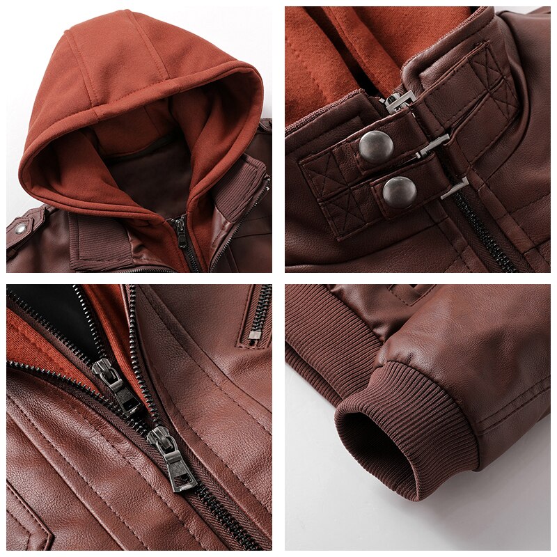 Men's Leather Hooded Motorcycle PU Jacket