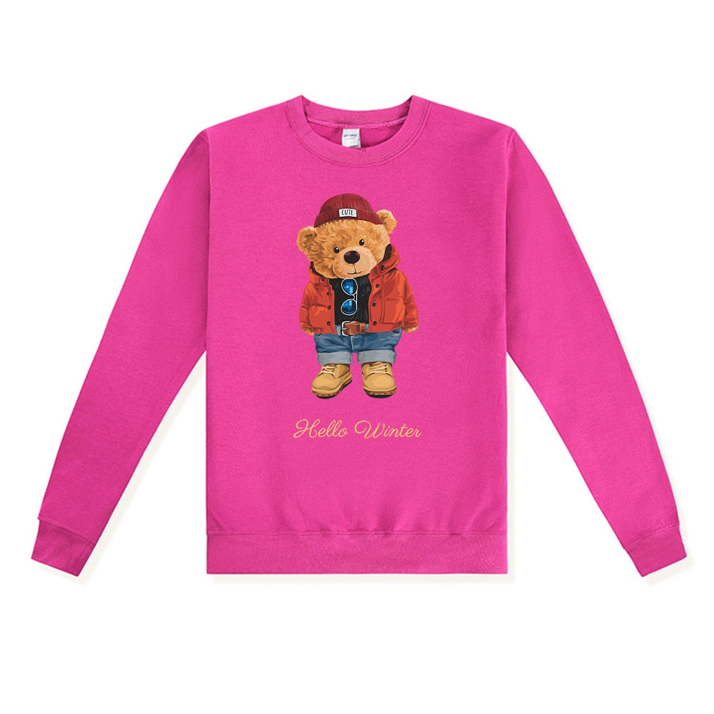 Teddy Bear "Hello Winter Letter" Printed Unisex Crewneck Sweatshirt Heavy Blend Crew Neck Sweatshirt