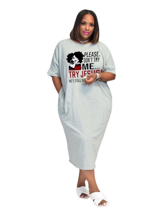 "Please Don't Try Me Try Jesus" Plus Size Maxi T-Shirt Dress to 4X